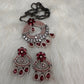 AD Floral Victorian Color Stone Pendent Set - Red