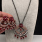 AD Floral Victorian Color Stone Pendent Set - Red