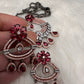 AD Floral Victorian Color Stone Pendent Set - Red