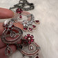 AD Floral Victorian Color Stone Pendent Set - Red