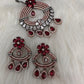 AD Floral Victorian Color Stone Pendent Set - Red