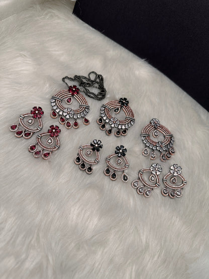 AD Floral Victorian Color Stone Pendent Set - Red