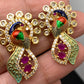Peacock with American diamonds Ruby stones and meenakari Paint Pendent Set