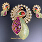 Peacock with American diamonds Ruby stones and meenakari Paint Pendent Set