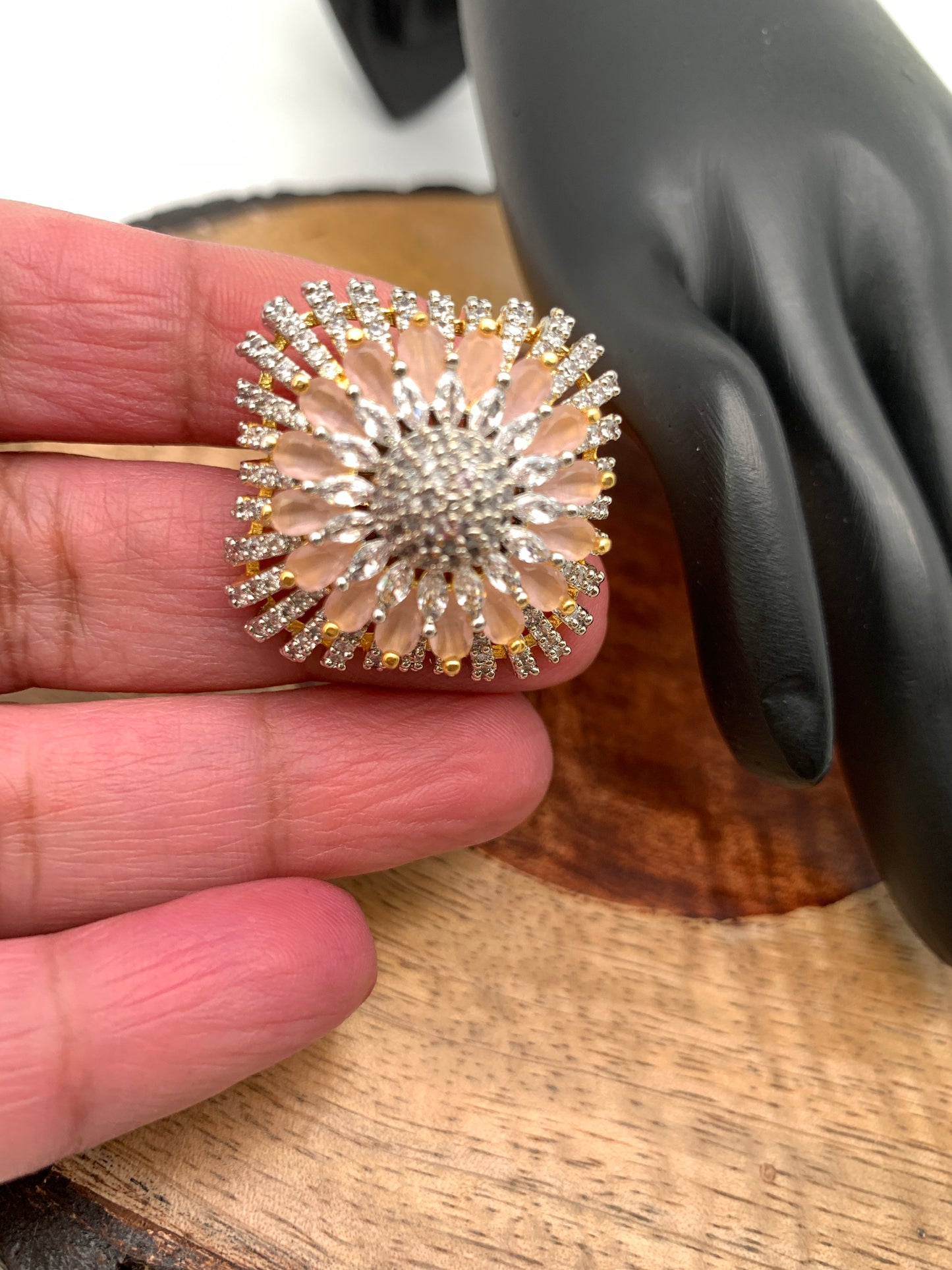 AD Peach Stone Square Ring