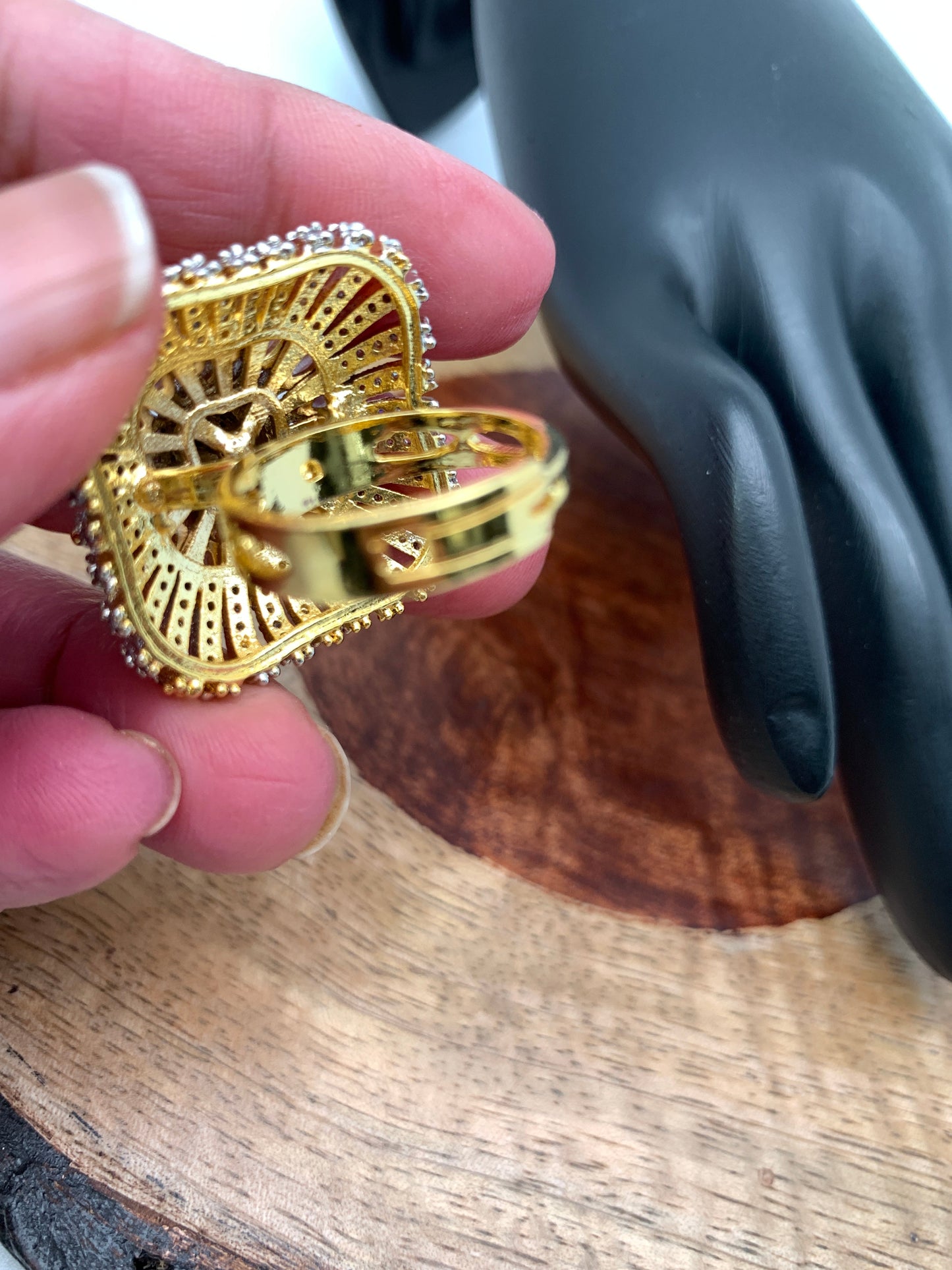 AD Peach Stone Square Ring