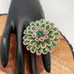 AD Green Stone Multi Layer Floral Round Ring