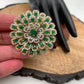 AD Green Stone Multi Layer Floral Round Ring