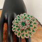 AD Green Stone Multi Layer Floral Round Ring