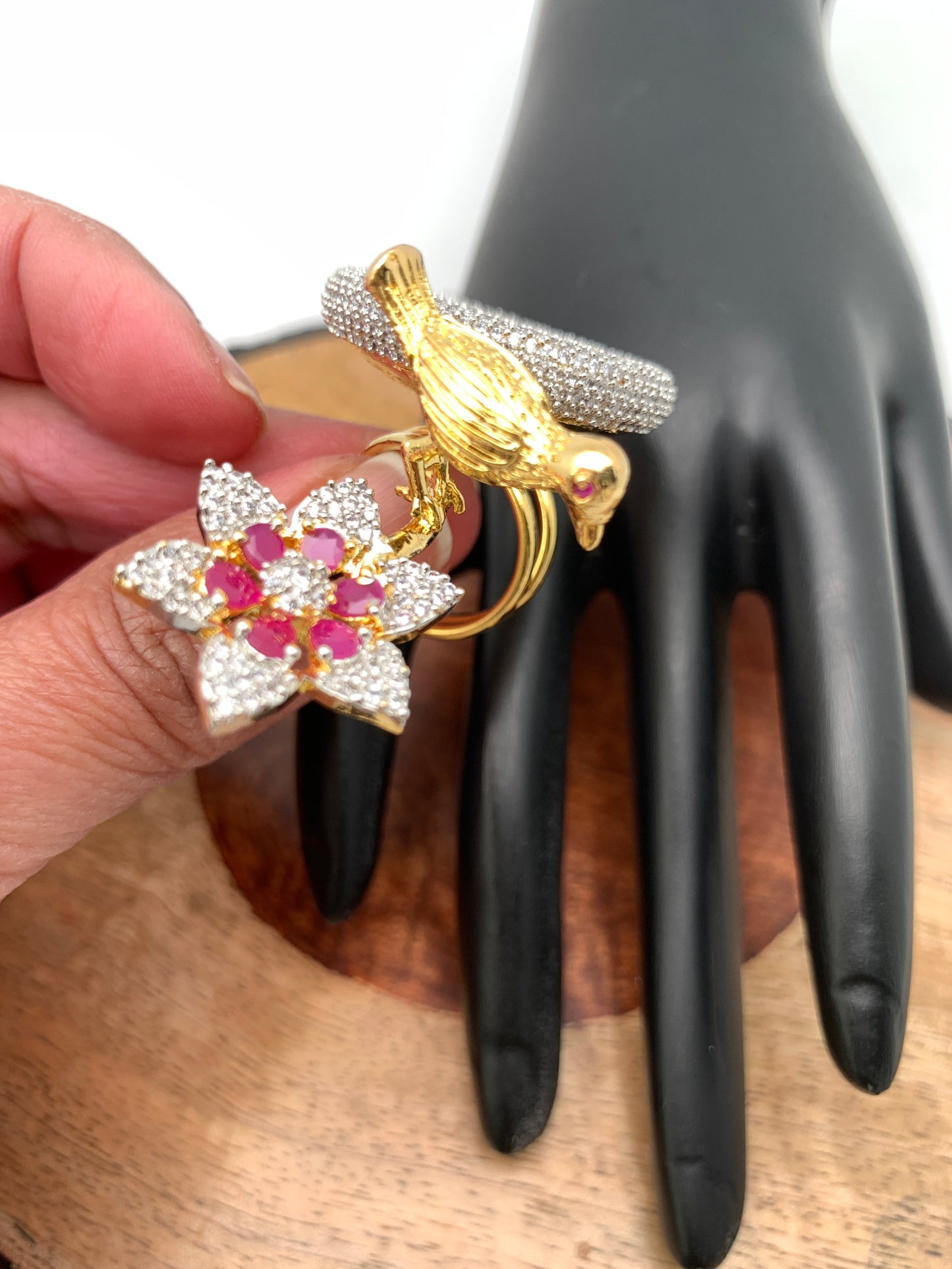AD Birds Nest Design Red Stone Ring