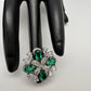 AD Silver Adjustable Color Stone Ring - Green