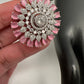 AD Silver Adjustable Color Stone Cocktail lRing - Pink