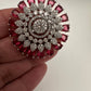 AD Silver Adjustable Color Stone Cocktail lRing - Red