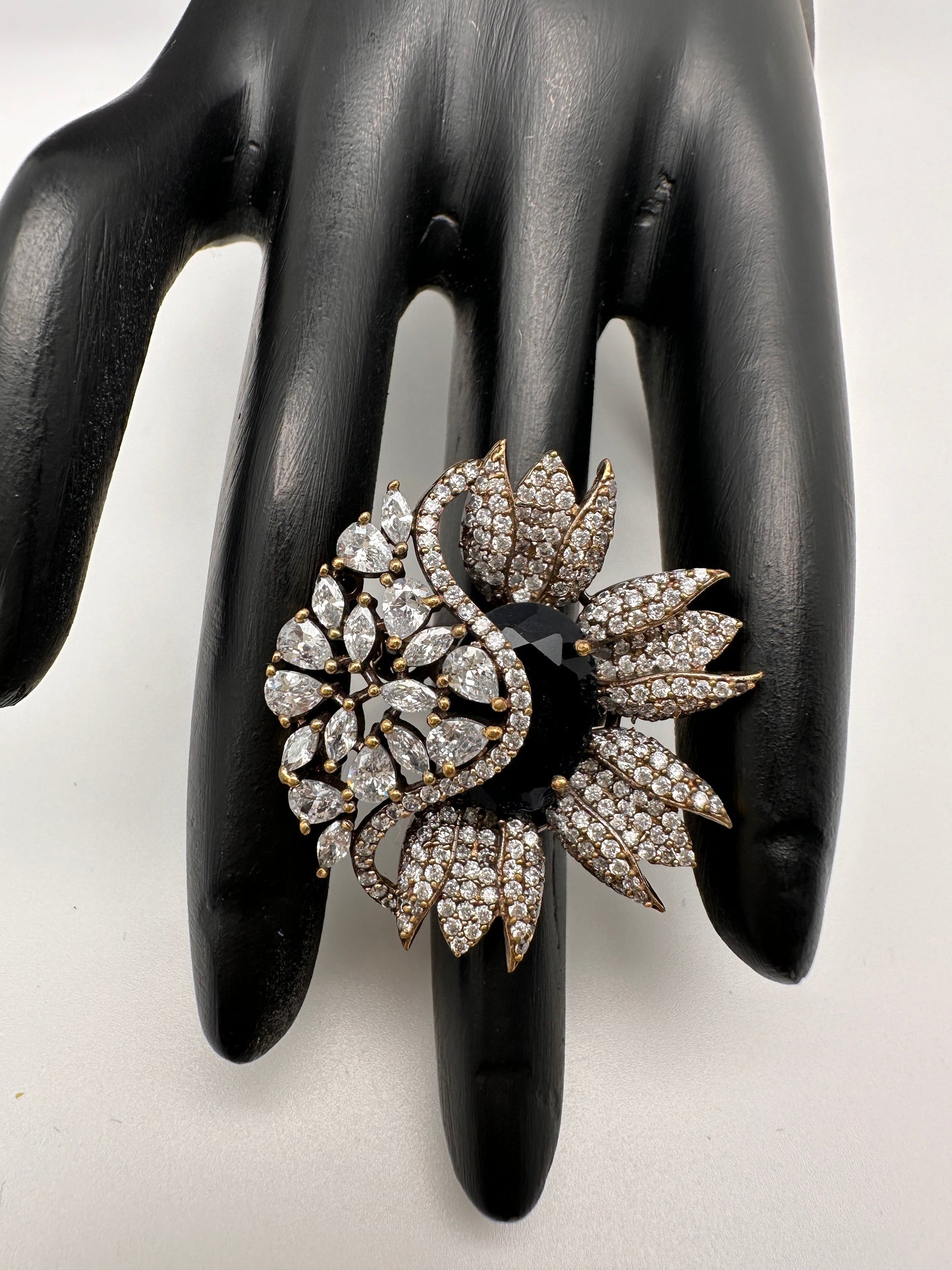 AD Silver Adjustable Color Stone Cocktail lRing - Blue