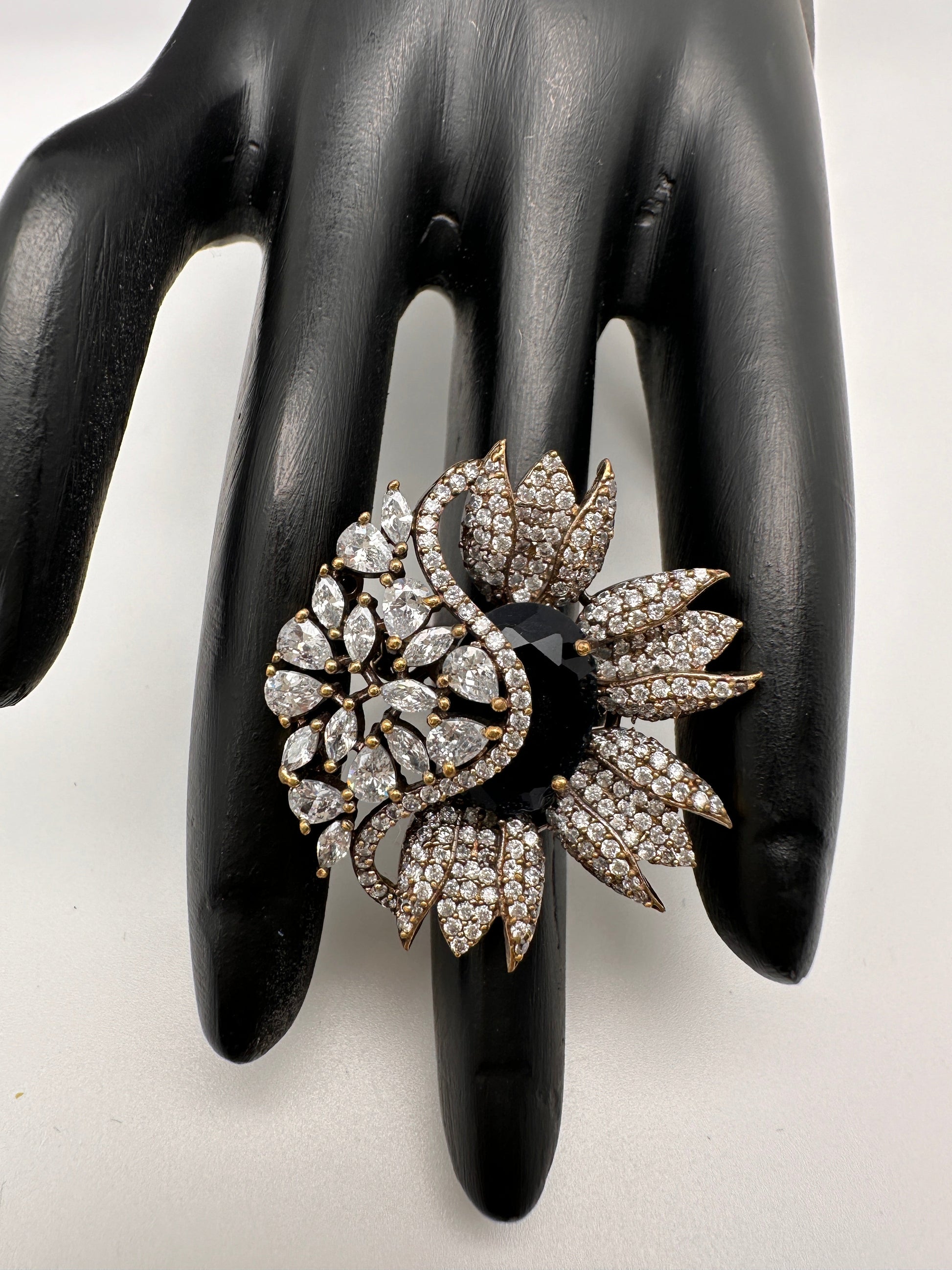 AD Silver Adjustable Color Stone Cocktail lRing - Blue