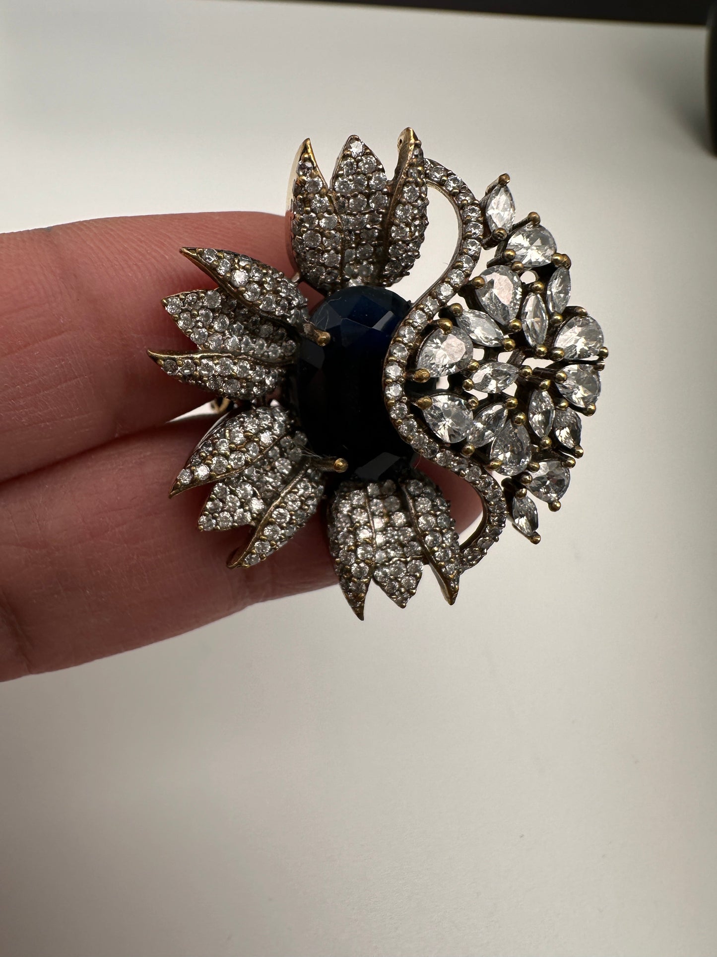 AD Silver Adjustable Color Stone Cocktail lRing - Blue