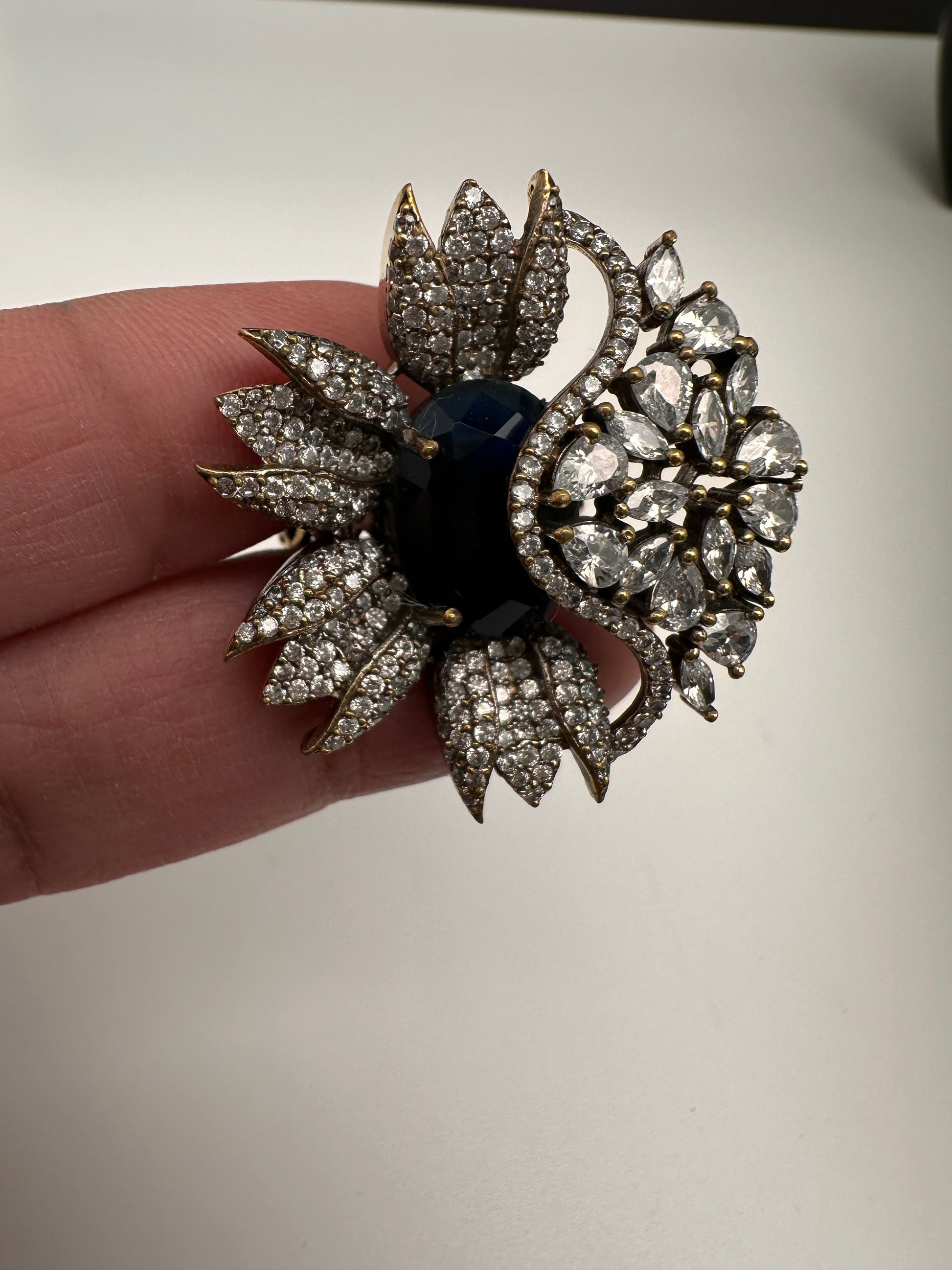 AD Silver Adjustable Color Stone Cocktail lRing - Blue