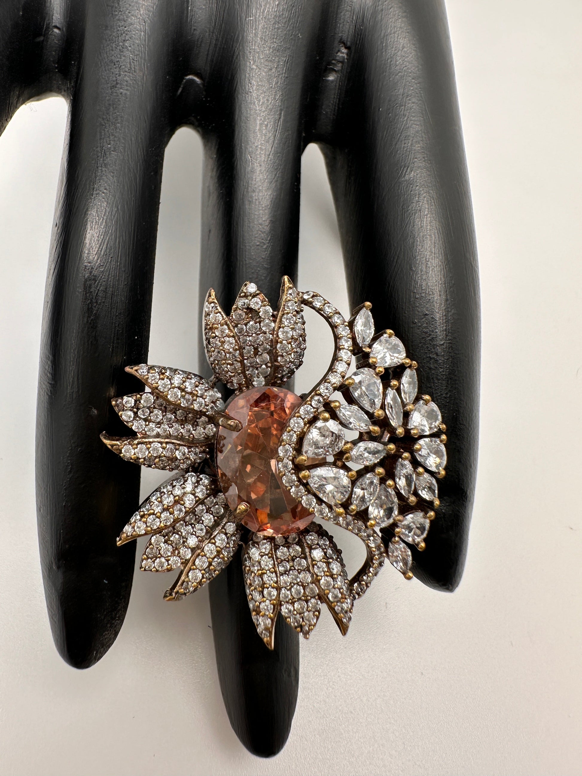 AD Silver Adjustable Color Stone Cocktail lRing - Champagne