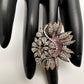 AD Silver Adjustable Color Stone Cocktail lRing - Pink