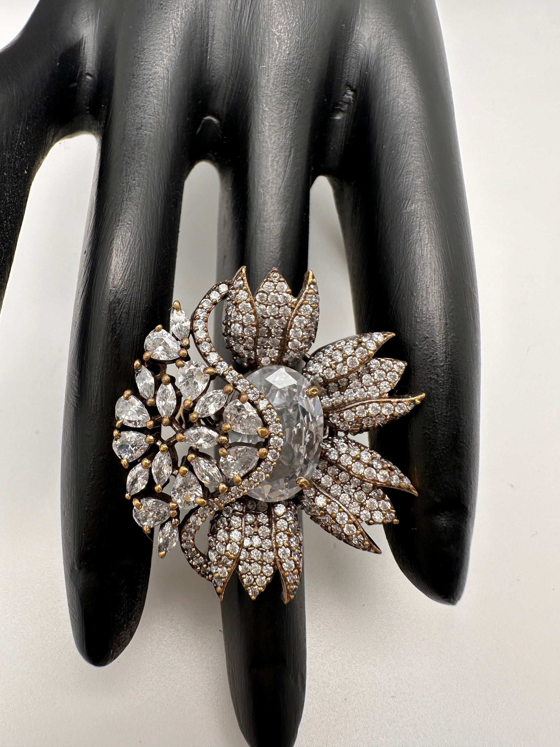 AD Silver Adjustable Color Stone Cocktail lRing - White