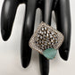 AD Silver Adjustable Color Stone Cocktail lRing - LightGreen
