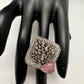 AD Silver Adjustable Color Stone Cocktail lRing - Pink