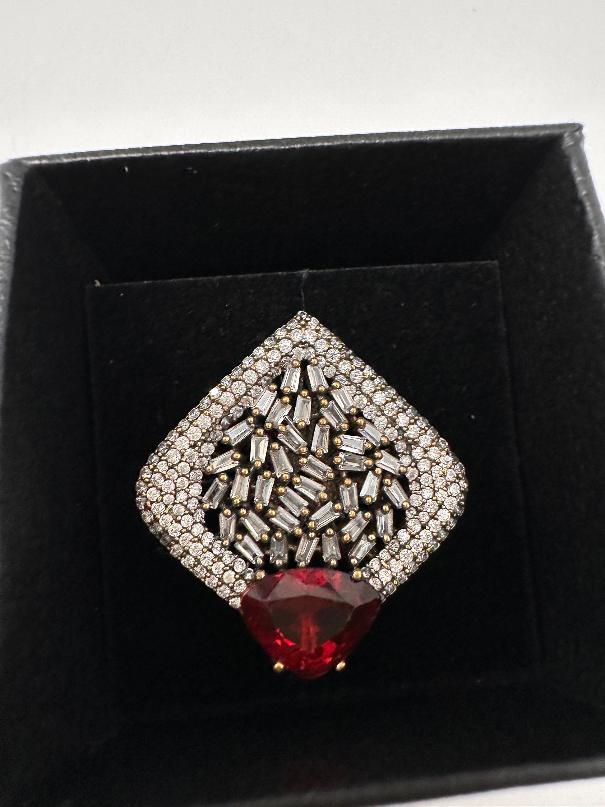 AD Victorian Adjustable Color Stone Cocktail lRing - Red