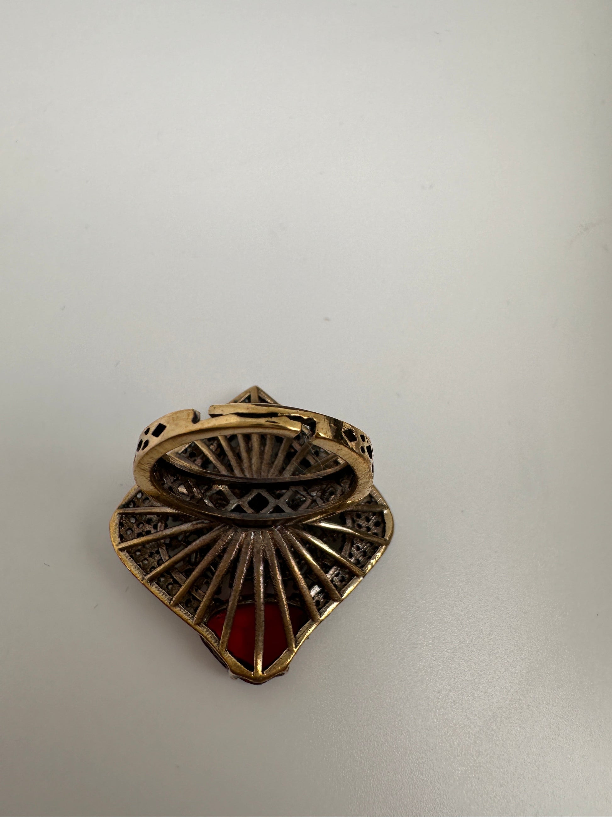 AD Victorian Adjustable Color Stone Cocktail lRing - Red