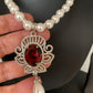 Wine Red Stone AD Pendent with Shell Pearl Necklace