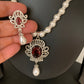 Wine Red Stone AD Pendent with Shell Pearl Necklace