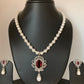 Wine Red Stone AD Pendent with Shell Pearl Necklace