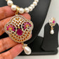 Ruby Red Stone AD Pendent with Shell Pearl Necklace