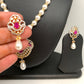 Ruby Red Stone AD Pendent with Shell Pearl Necklace