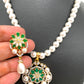 Green Stone AD Floral Pendent with Shell Pearl Necklace