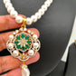 Green Stone AD Floral Pendent with Shell Pearl Necklace