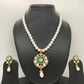 Green Stone AD Floral Pendent with Shell Pearl Necklace