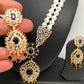 Blue Stone AD Pendent Double Line Shell Pearl Necklace