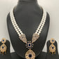 Blue Stone AD Pendent Double Line Shell Pearl Necklace