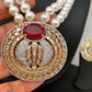 Red Stone AD Pendent Double Line Shell Pearl Necklace