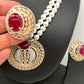 Red Stone AD Pendent Double Line Shell Pearl Necklace
