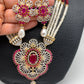 Ruby Red Stone AD Pendent Traditional Raani Haar with Real Pearls