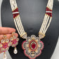 Ruby Red Stone AD Pendent Traditional Raani Haar with Real Pearls