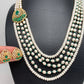 Emrald Green Stone AD Side Pendent Traditional 5 Strand Raani Haar with Real Pearls