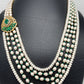 Emrald Green Stone AD Side Pendent Traditional 5 Strand Raani Haar with Real Pearls