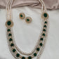 Emerald Green Side Pendent Set with Real Pearls Neckalce
