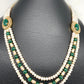 Emerald Green Side Pendent Set with Real Pearls Neckalce