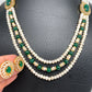 Emerald Green Side Pendent Set with Real Pearls Neckalce
