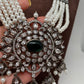 Shell Pearl Raani Haar with Victorian Polish Green Stone Moissanite Pendent
