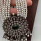 Shell Pearl Raani Haar with Victorian Polish Green Stone Moissanite Pendent