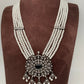 Shell Pearl Raani Haar with Victorian Polish Blue Stone Moissanite Pendent